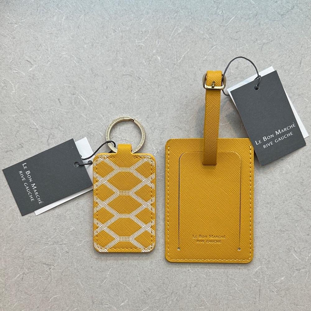 Mustard Yellow Leather Luggage Tag & Key Ring Set